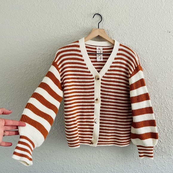 Sadie & Sage Sweaters - Sadie & Sage Rust and Cream Striped Cardigan Sweater